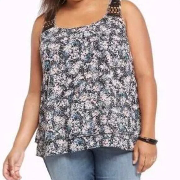 Torrid floral layered chiffon crochet blouse Top Shirt Sz 2X - Picture 1 of 4